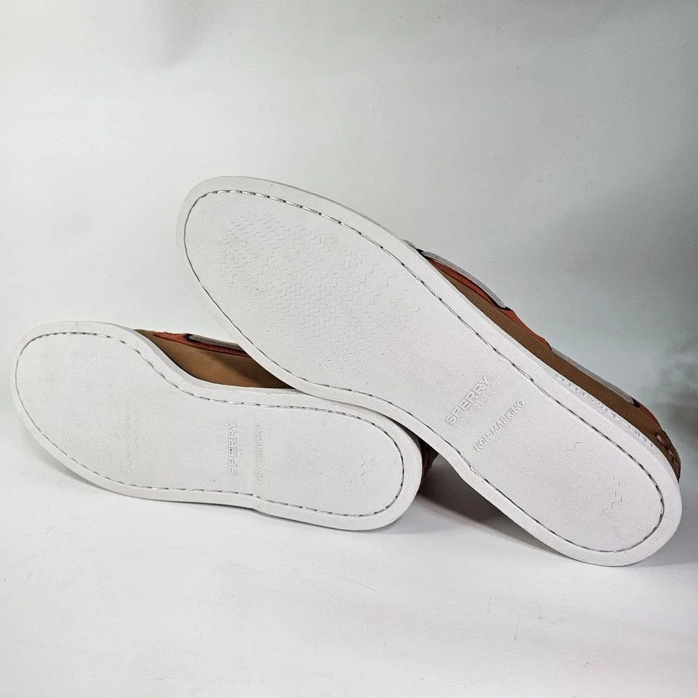 Sperry Gold Cup Tri-Tone Leather 2-Eye Boat Shoes Mens 14 White Orange Tan NWOT